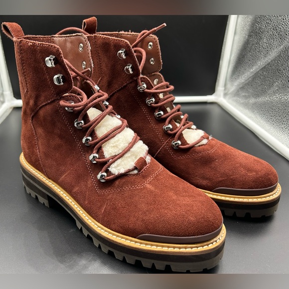 Marc Fisher Izzie Lugsole Ankle Boot Rust 7.5 Shearling accents - Picture 6 of 10